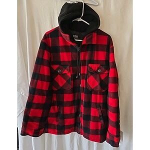 Victory Rugged Wear Men's Buffalo Check Fleece Hooded Jacket Red Full-zip NWT L